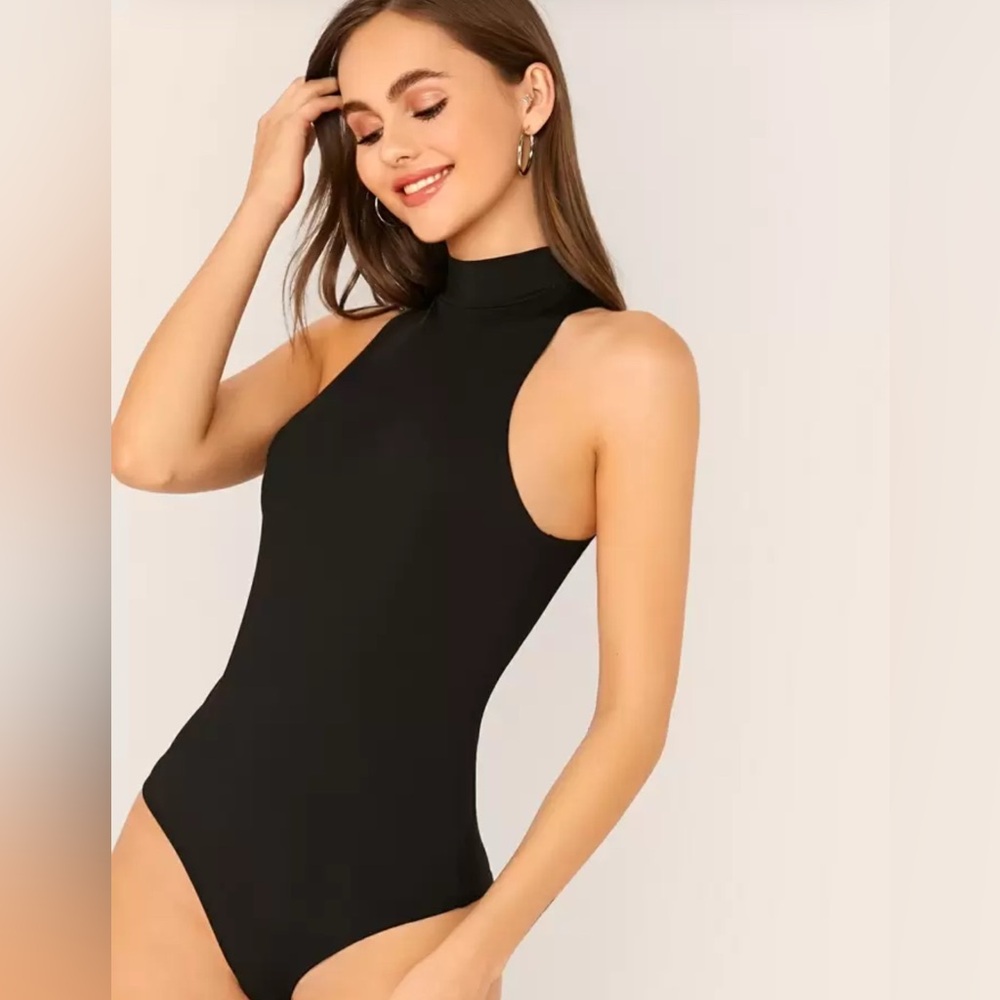 Black Sleeveless Mock Neck Bodysuit